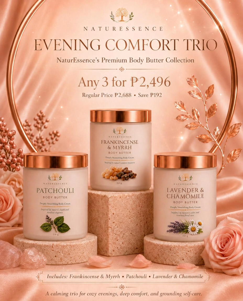 Evening Comfort Trio — Frankincense & Myrrh · Patchouli · Lavender & Chamomile