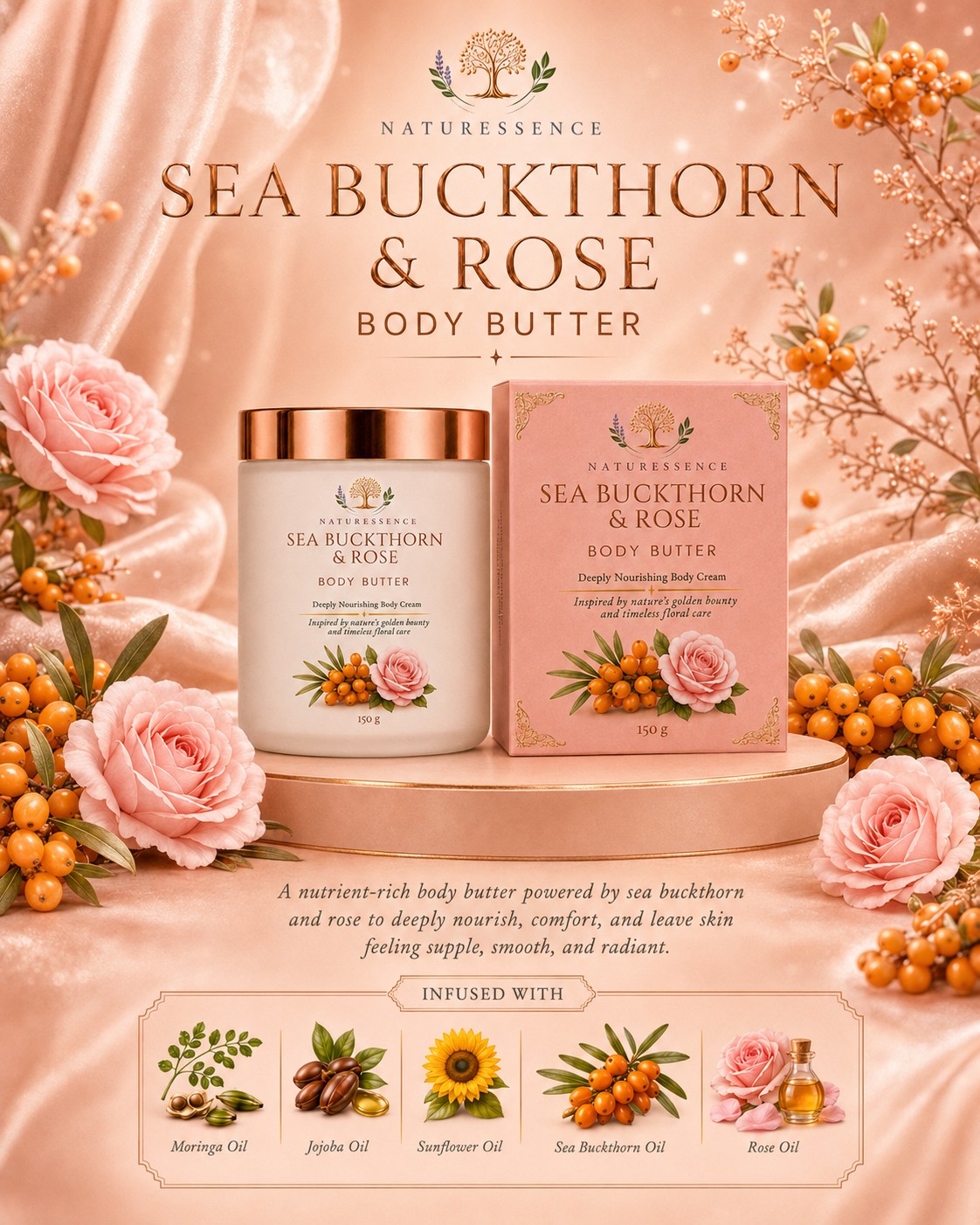 Sea Buckthorn & Rose Body Butter — Radiance · Barrier Comfort · Golden Nourishment
