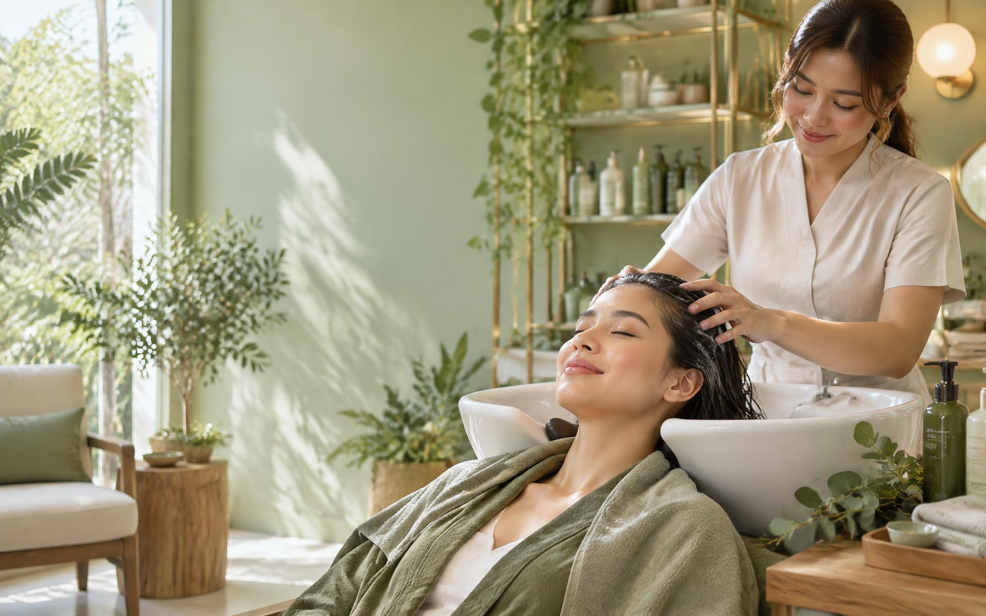 A calming NaturEssence head spa ritual in a botanical salon